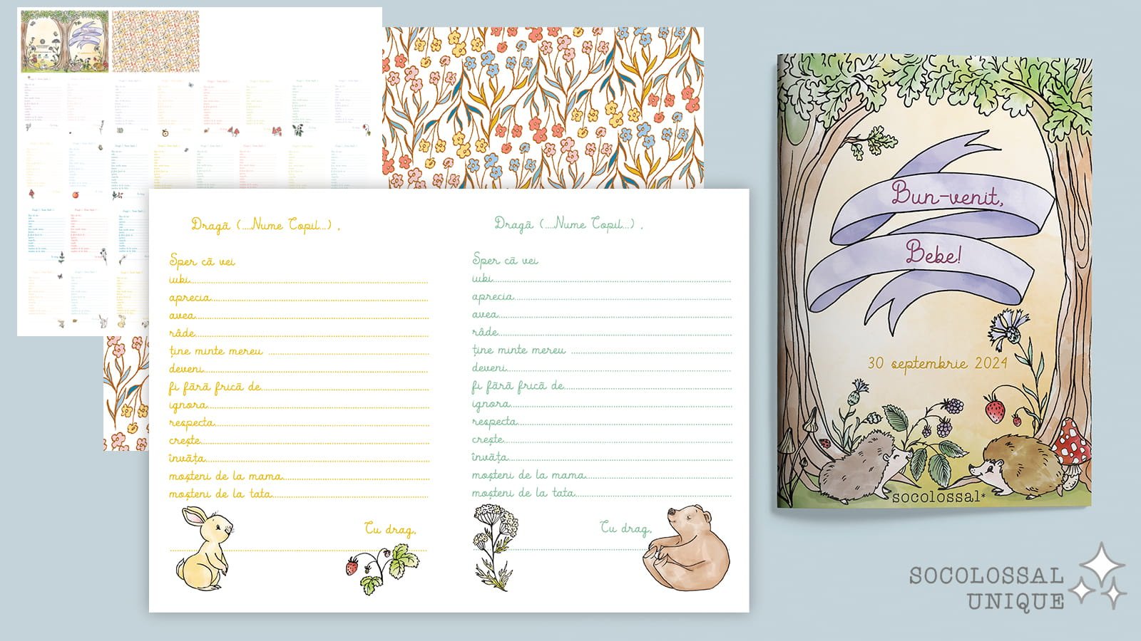 Produs digital: Album de Urări pentru Bebeluș Personalizabil Printabil - Bun venit, Bebe!