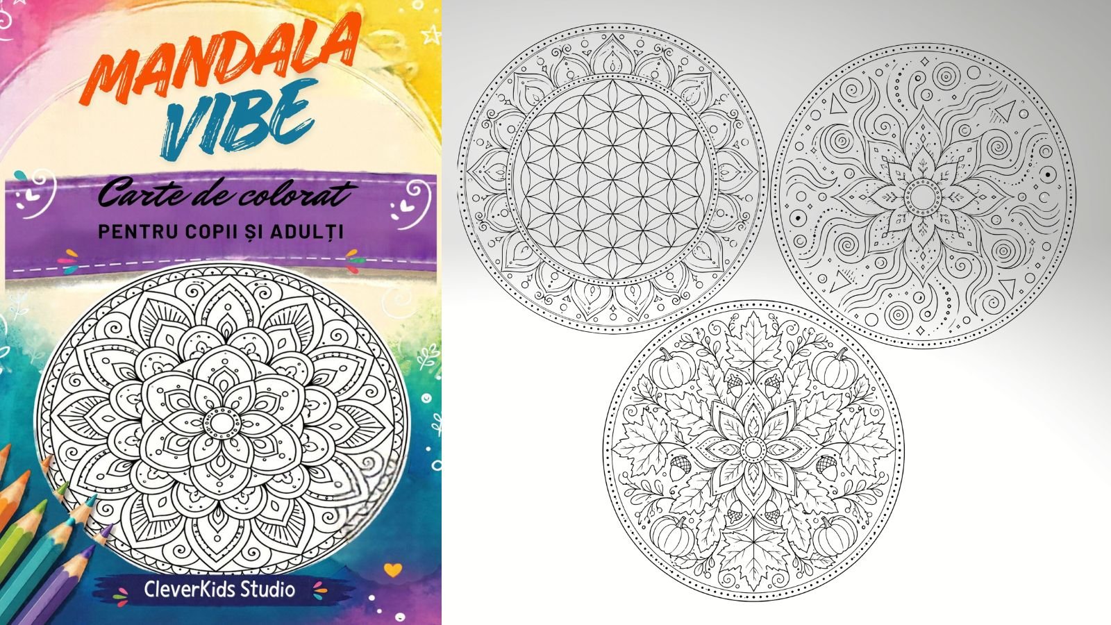 Produs digital: Mandala Vibe-carte de colorat pentru copii și adulți